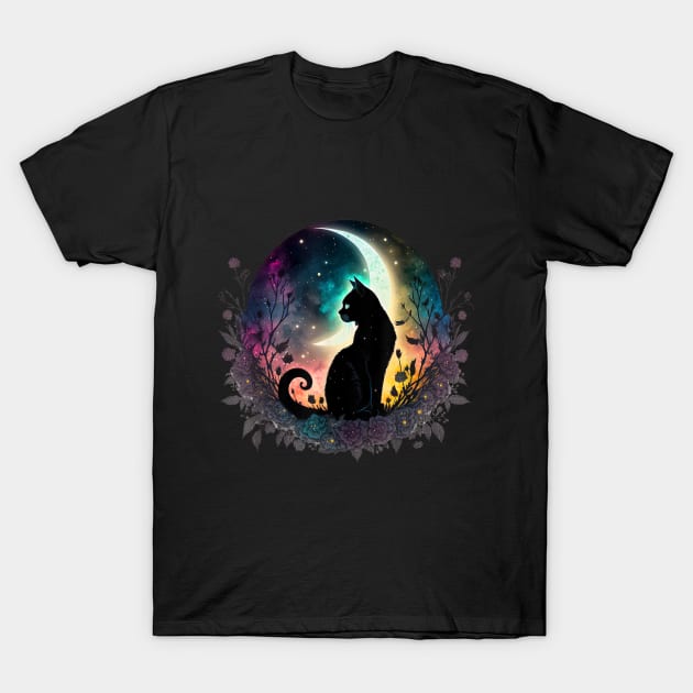 Midnight's Shadow at Noon: The Tale of a Black Cat T-Shirt by luxury artista